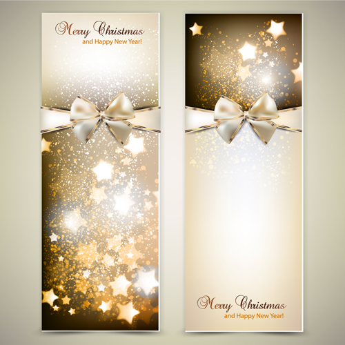 Christmas Invitation cards with Bow vector 02