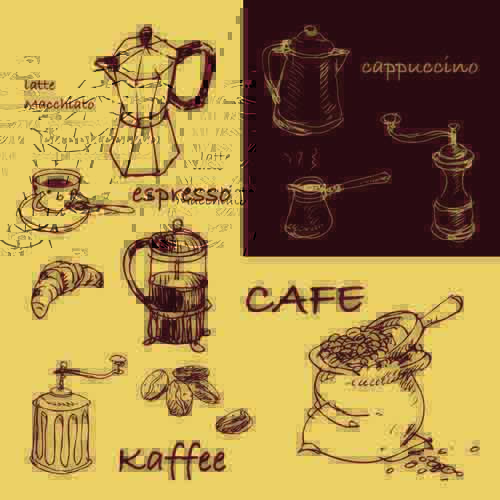 Retro Hand drawn Coffee elements vector 01