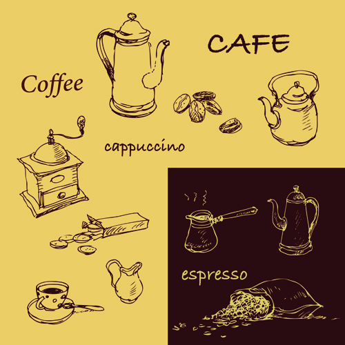 Retro Hand drawn Coffee elements vector 02