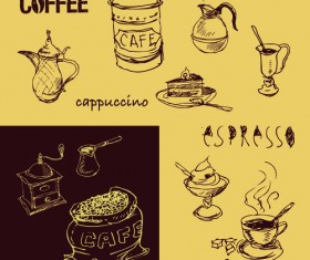 Retro Hand drawn Coffee elements vector 03