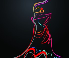 Colored in Woman dance design vector 02