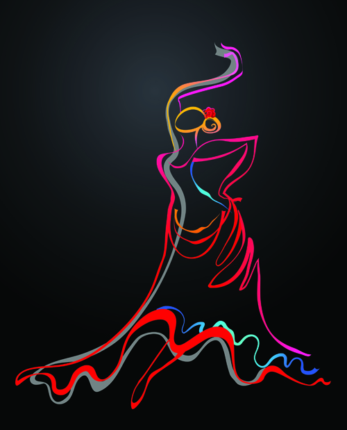 Colored in Woman dance design vector 02
