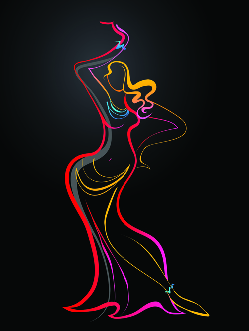 Colored in Woman dance design vector 03