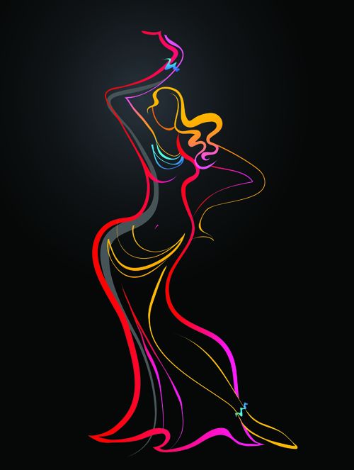 Download Colored in Woman dance design vector 03 free download