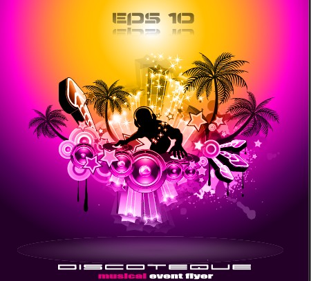 Multicolor of Disco Party Flyer design vector 02