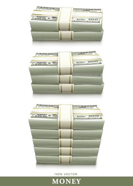 Set of Dollars in bundles design vector 01