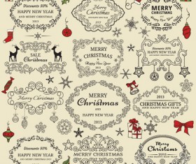 Elements of Christmas vintage frames and ornaments vector 01