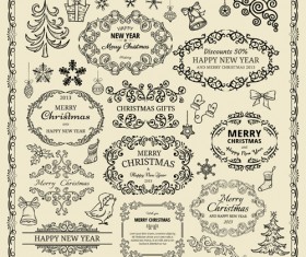 Elements of Christmas vintage frames and ornaments vector 02