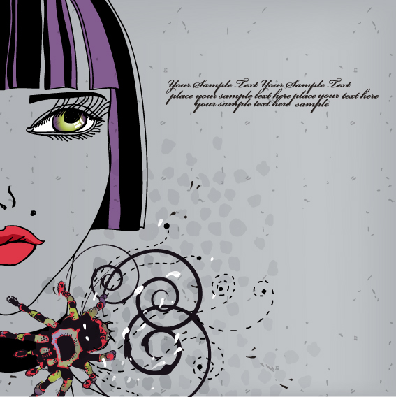 Hand drawn Woman with Fashion art background vector 02