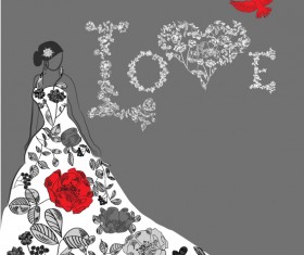 Hand drawn Woman with Fashion art background vector 03