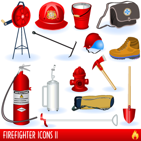 Firefighter and Firefighting tool design vector 01