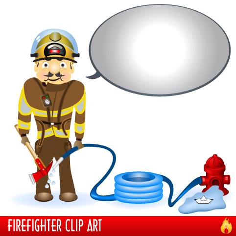 Firefighter and Firefighting tool design vector 03
