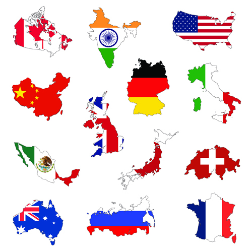 countries Flags and Map design vector 01