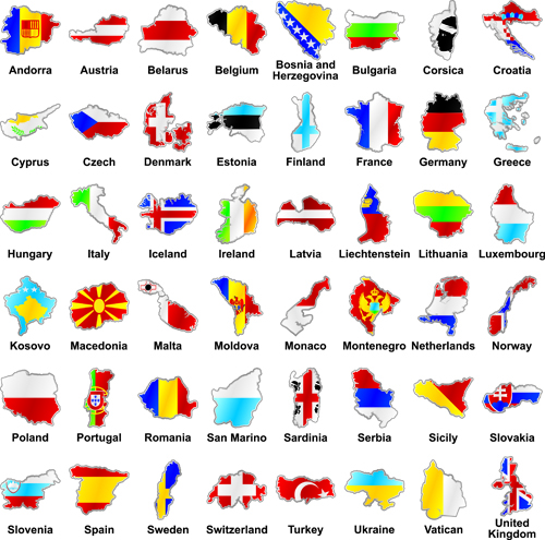 countries Flags and Map design vector 02
