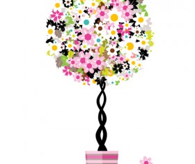 Colorful Floral Tree design vector material 01