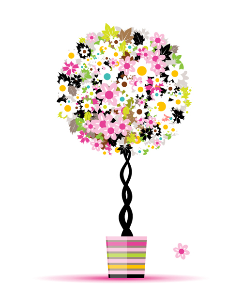 Colorful Floral Tree design vector material 01