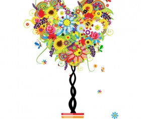 Colorful Floral Tree design vector material 03