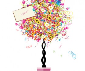 Colorful Floral Tree design vector material 05