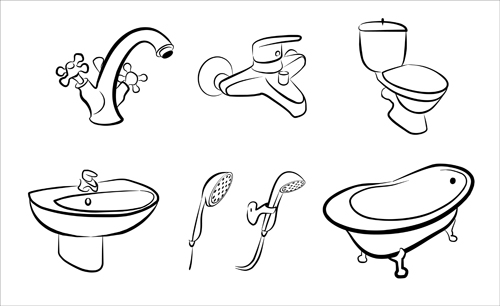 bathroom design elements vector Illustration 01