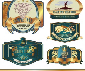 Golden bottle of wine labels vector 01