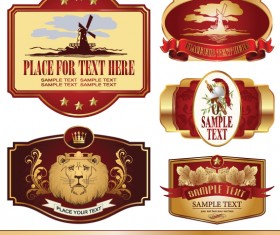 Golden bottle of wine labels vector 02