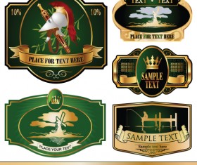 Golden bottle of wine labels vector 03