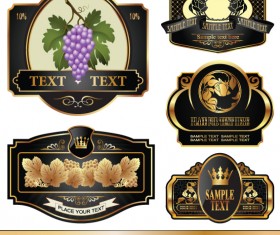 Golden bottle of wine labels vector 04