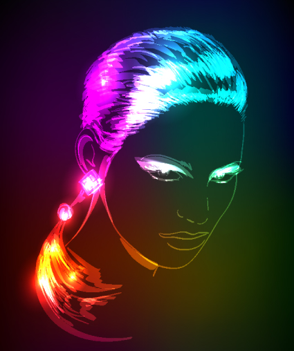 Neon light Girl design vector graphic 04