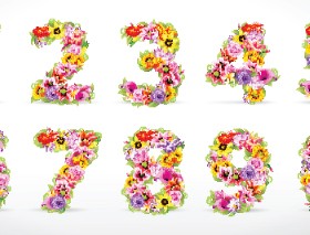 Elements of Colorful Flower Numbers and alphabet vector 01