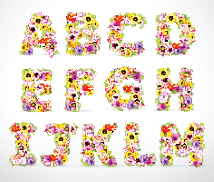 Elements of Colorful Flower Numbers and alphabet vector 03