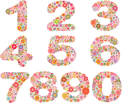Elements of Colorful Flower Numbers and alphabet vector 05