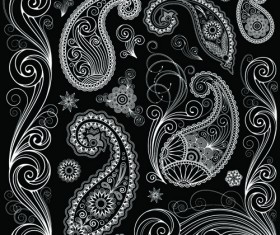 Set of black and white Paisley Pattern vector graphics 01