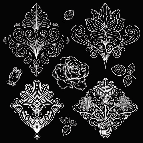 Set of black and white Paisley Pattern vector graphics 02