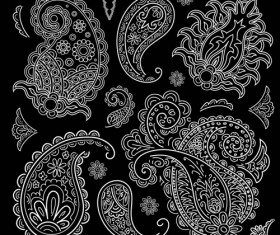 Set of black and white Paisley Pattern vector graphics 03