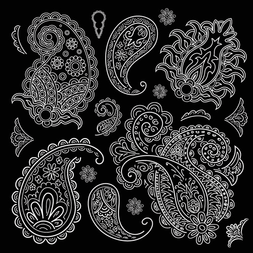 Set of black and white Paisley Pattern vector graphics 03