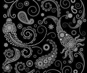 Set of black and white Paisley Pattern vector graphics 04