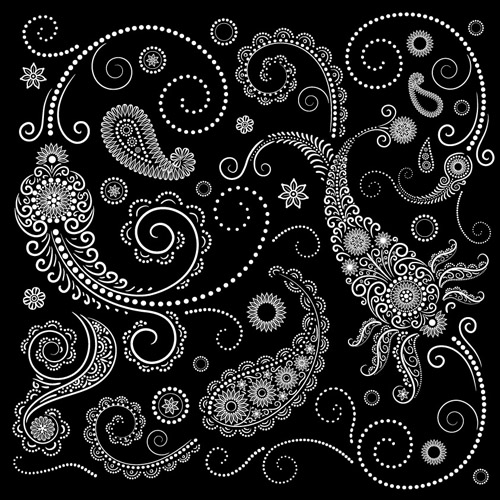 Set of black and white Paisley Pattern vector graphics 04