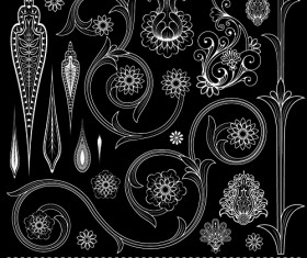 Set of black and white Paisley Pattern vector graphics 05