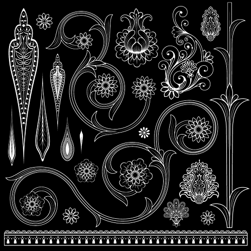 Set of black and white Paisley Pattern vector graphics 05