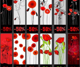 Vivid Poppy flower cards vector 02