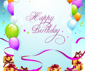 Ornate Happy Birthday Postcards design vector set 03