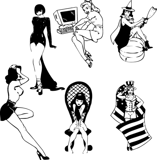 Hand drawn Sexy Women elements vector material 04