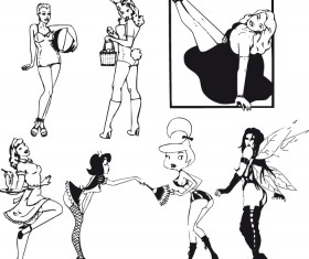 Hand drawn Sexy Women elements vector material 05