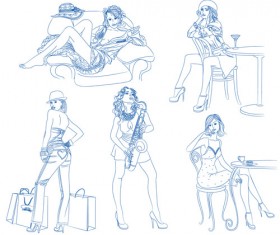 Hand drawn Sketches female design vector 02