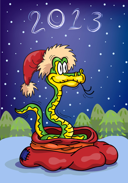 Snake 2013 Christmas design vector graphics 09