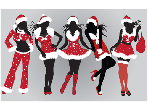 Christmas with maiden design elements vector 03