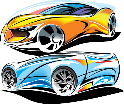 Colored Sport Car elements vector material 07
