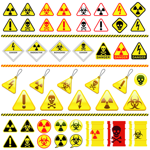 Set of Danger radiation Symbols and icons vector 01
