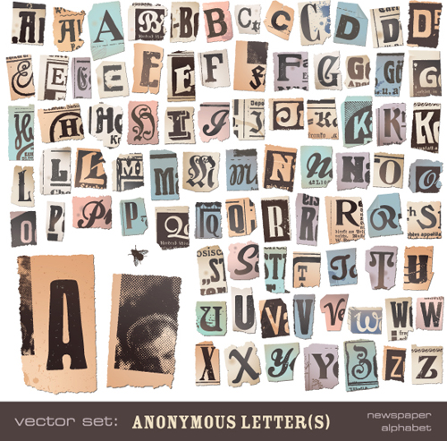 Retro Newspaper alphabet vector graphics 01