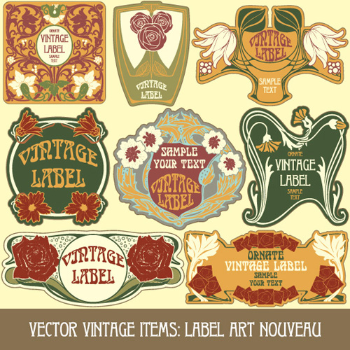 Vintage style label with flowers vector graphic 01